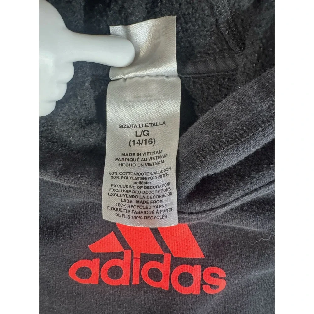 Adidas Youth Black and Orange Graphic‎ Logo Pullover Hoodie 3-Stripe LG 14/16